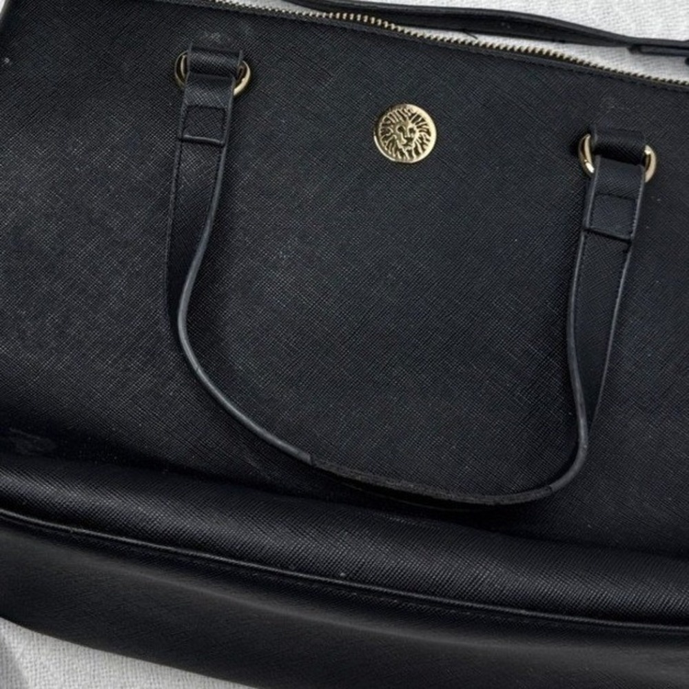 Anne Klein Black Saffiano‎ Satchel Crossbody Shoulder Bag Purse Gold Hardware